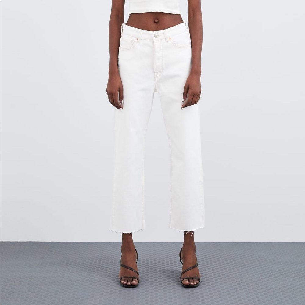Zara White Jeans High Waisted Straight Leg